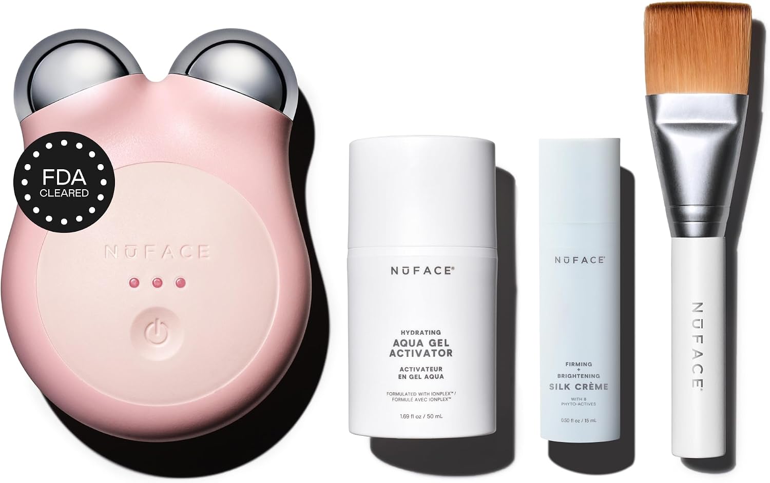 NuFACE MINI+ Microcurrent Facial Device Kit - FDA Cleared Face Sculpting & Skin Firming Device to Tone + Microcurrent Gel Activator, Silk Crème & Applicator Brush - Sandy Rose - view 1