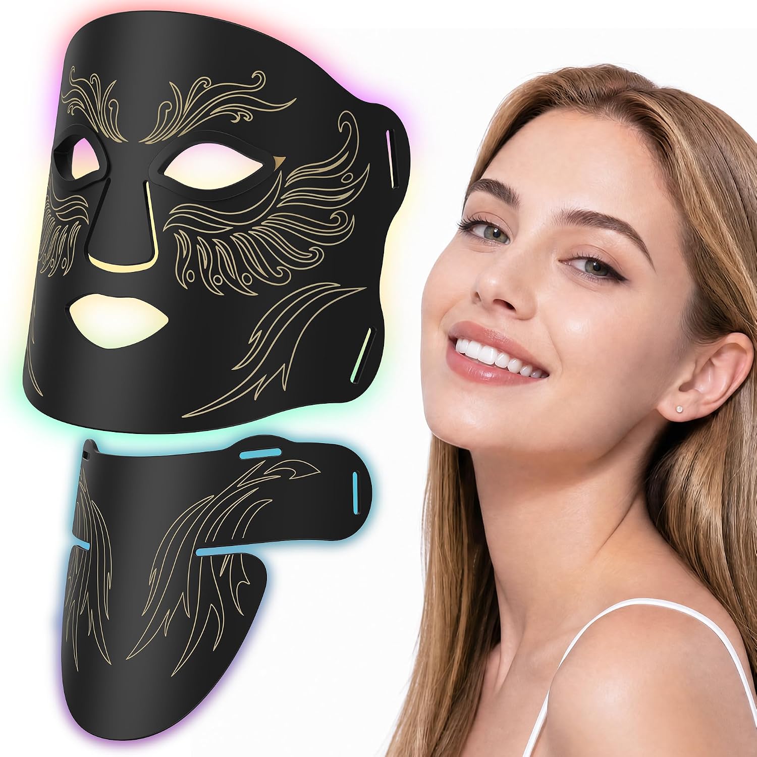 Red Light Therapy for Face & Neck, 850nm NIR LED Face Mask, Rechargeable Light Therapy Mask - 240 Mins Use, Portable Home Skin Care Device for Anti-Aging & Skin Firming, Black - view 1